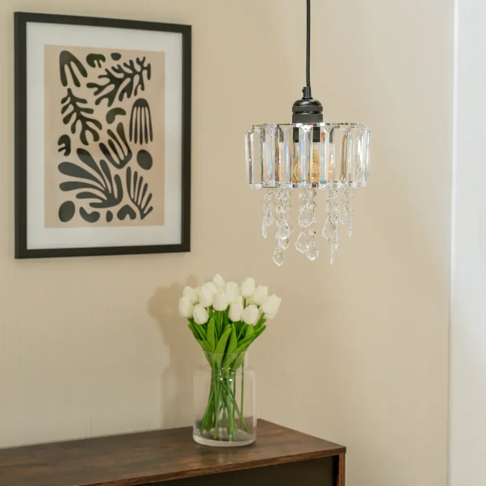 Mabel Chrome Droplet Ceiling Drum Shade - White