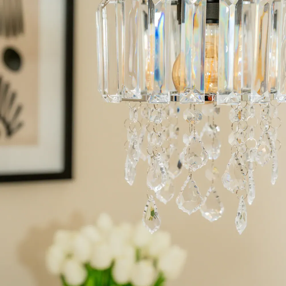 Mabel Chrome Droplet Ceiling Drum Shade - White