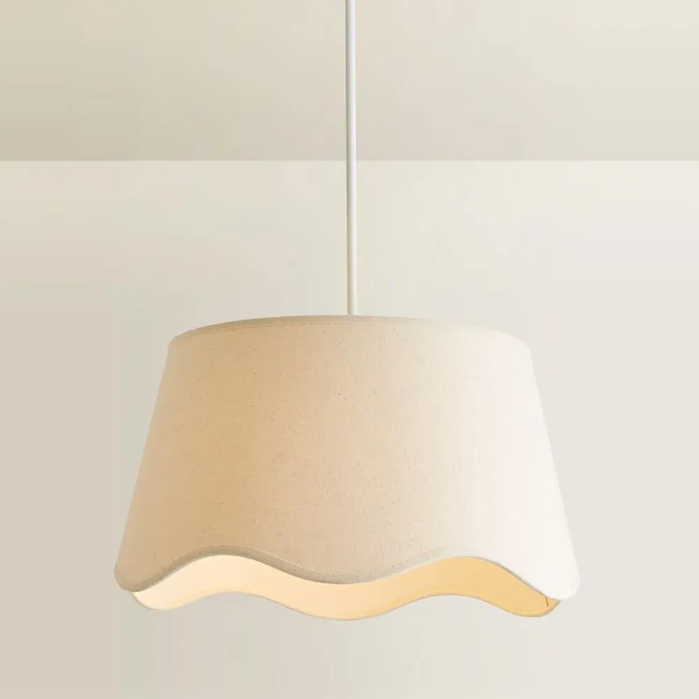 Mabel Large Lamp Shade with Scallop Edge - Cream, Linen