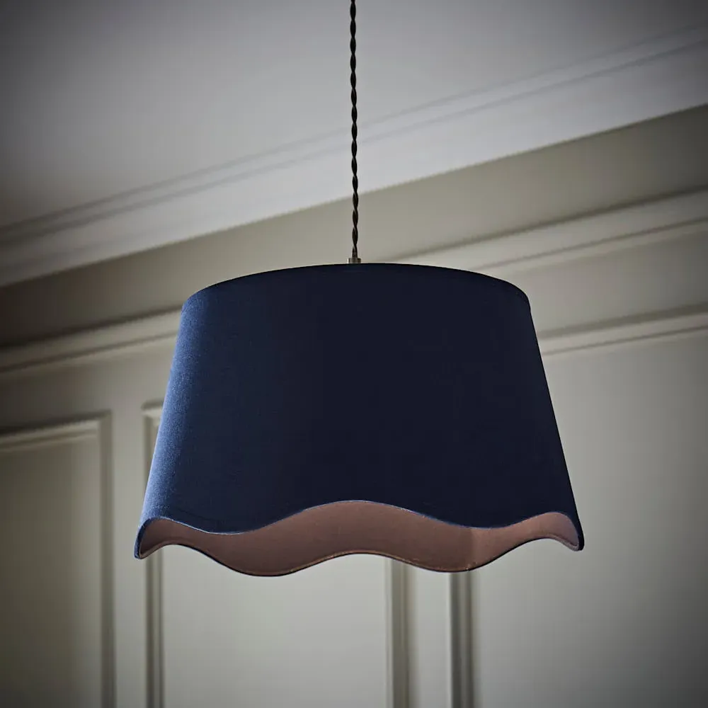 Mabel Large Lamp Shade with Scallop Edge - Navy, Linen