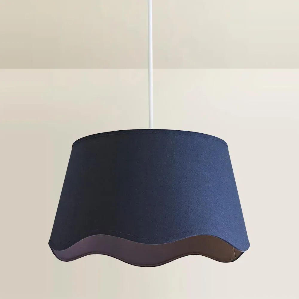 Mabel Large Lamp Shade with Scallop Edge - Navy, Linen