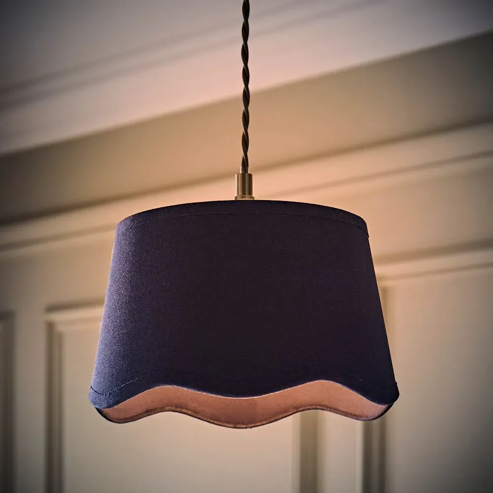 Mabel Small Lamp Shade with Scallop Edge - Navy, Linen