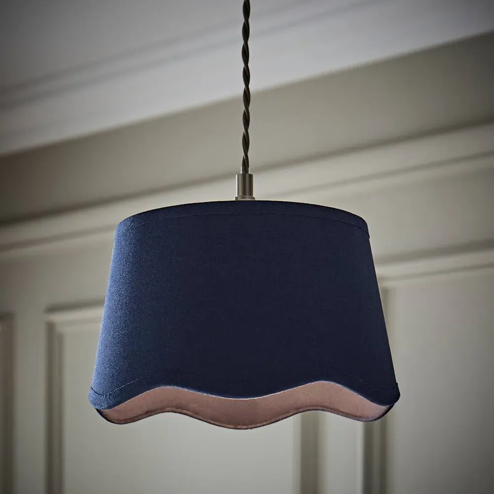 Mabel Small Lamp Shade with Scallop Edge - Navy, Linen