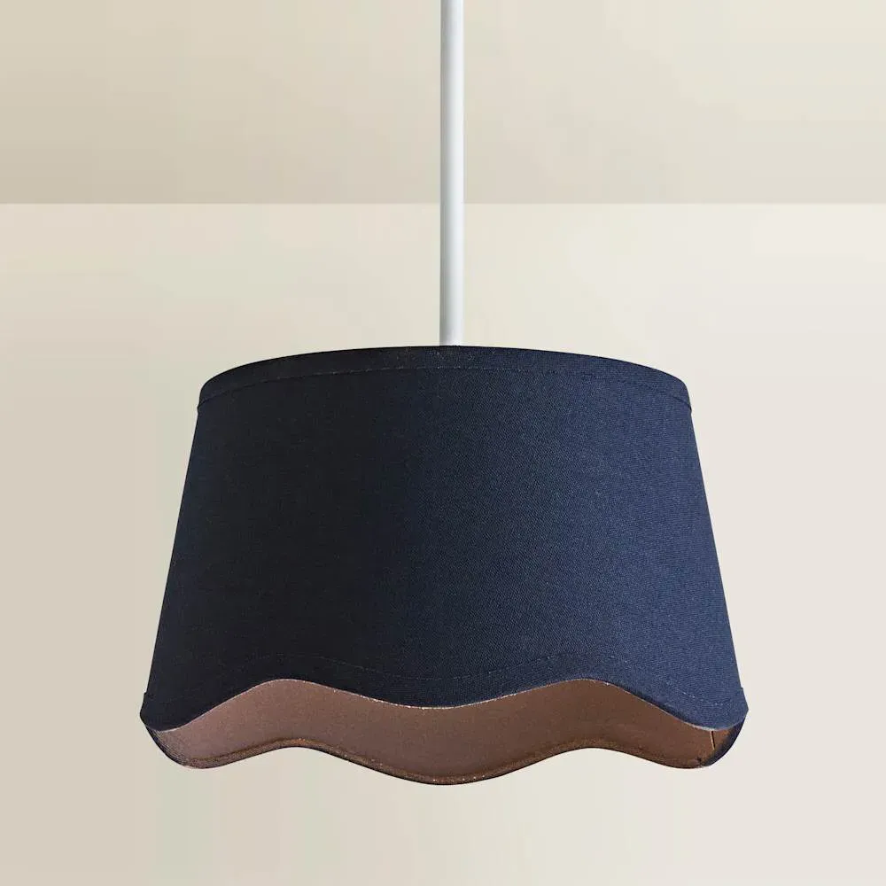 Mabel Small Lamp Shade with Scallop Edge - Navy, Linen