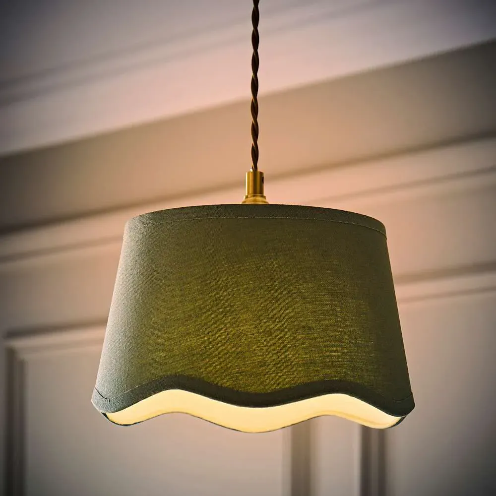 Mabel Small Lamp Shade with Scallop Edge - Sage, Linen