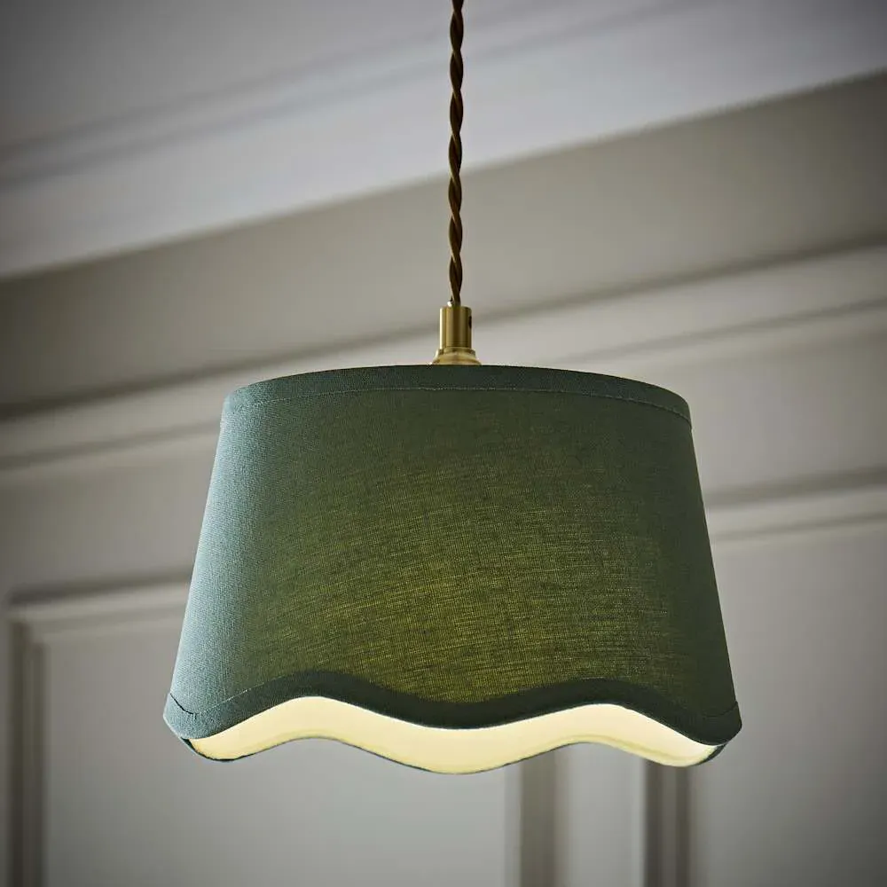 Mabel Small Lamp Shade with Scallop Edge - Sage, Linen