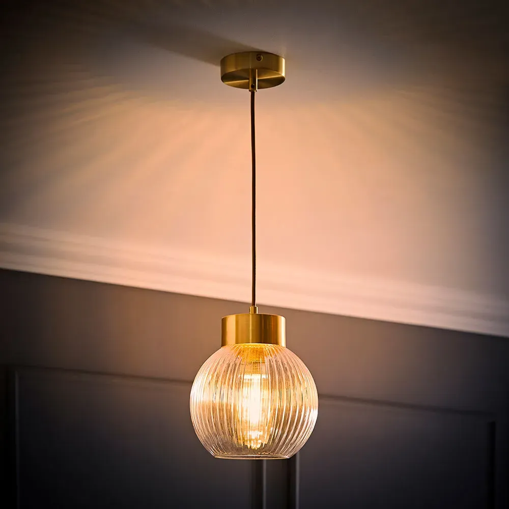 Maddison Ribbed Glass Ceiling Pendant Light - Gold