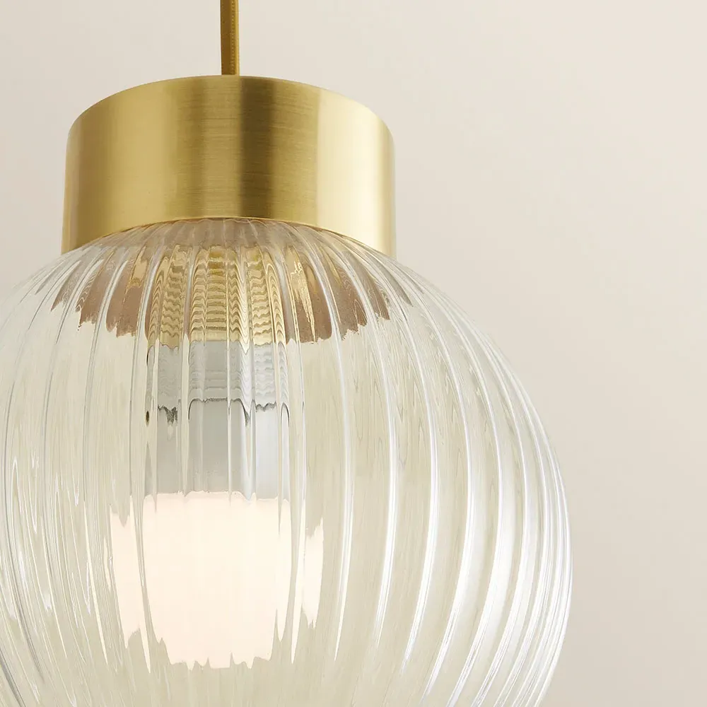 Maddison Ribbed Glass Ceiling Pendant Light - Gold