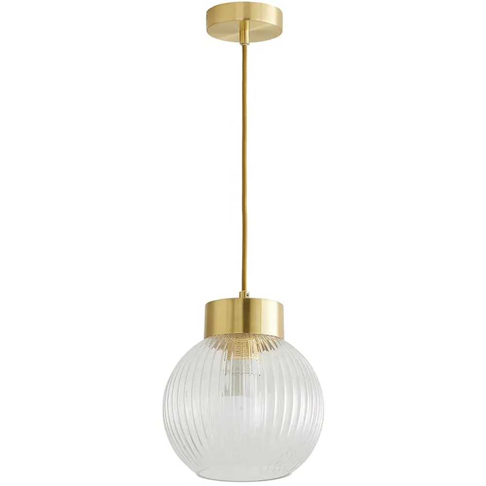 Maddison Ribbed Glass Ceiling Pendant Light - Gold image