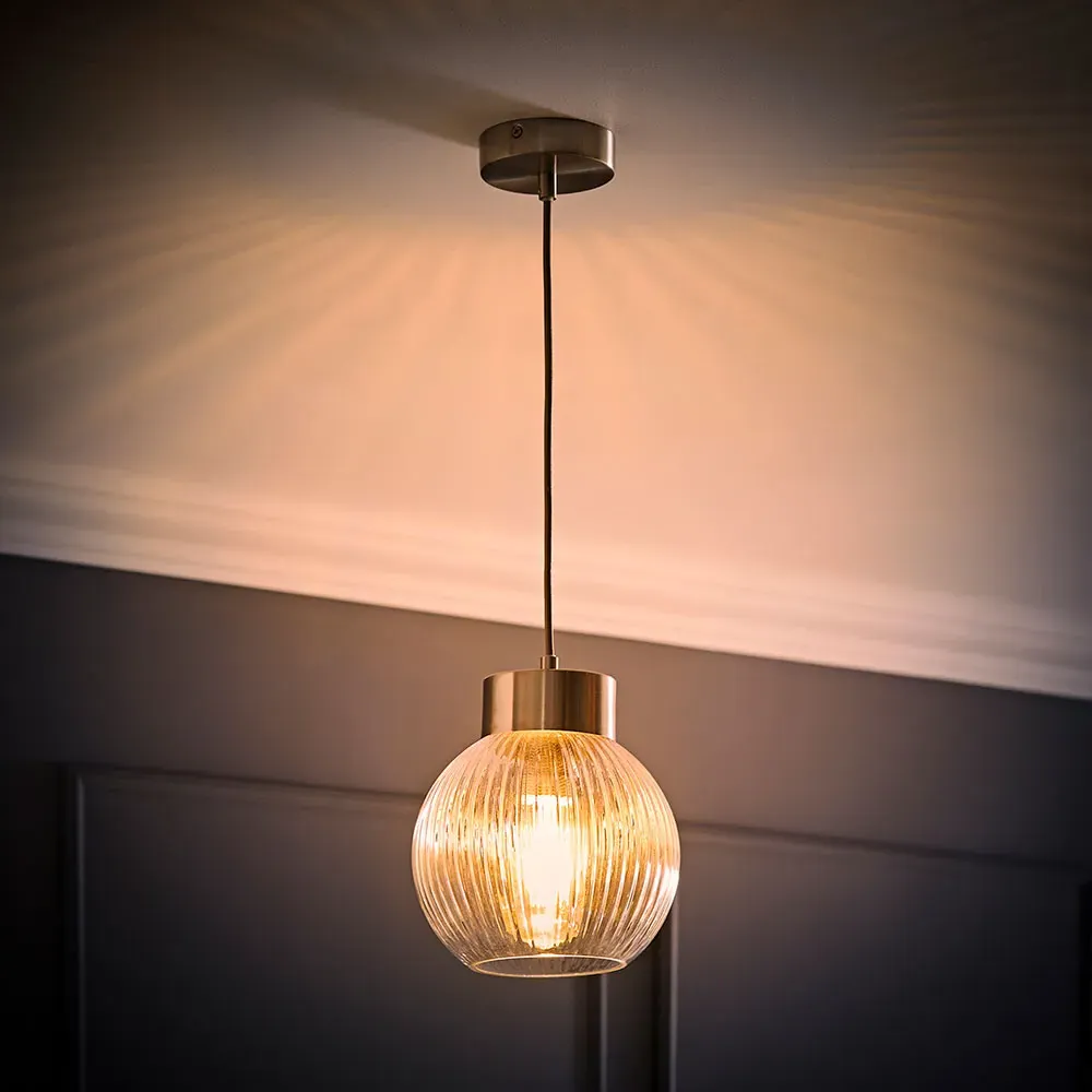 Maddison Ribbed Glass Ceiling Pendant Light - Silver