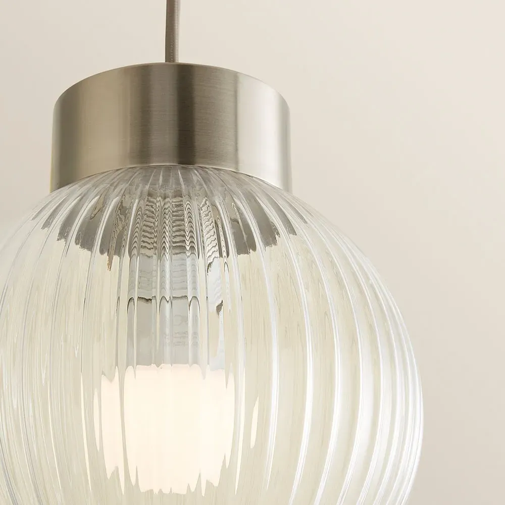 Maddison Ribbed Glass Ceiling Pendant Light - Silver