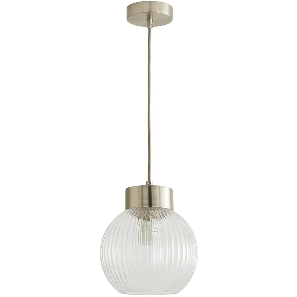 Maddison Ribbed Glass Ceiling Pendant Light - Silver