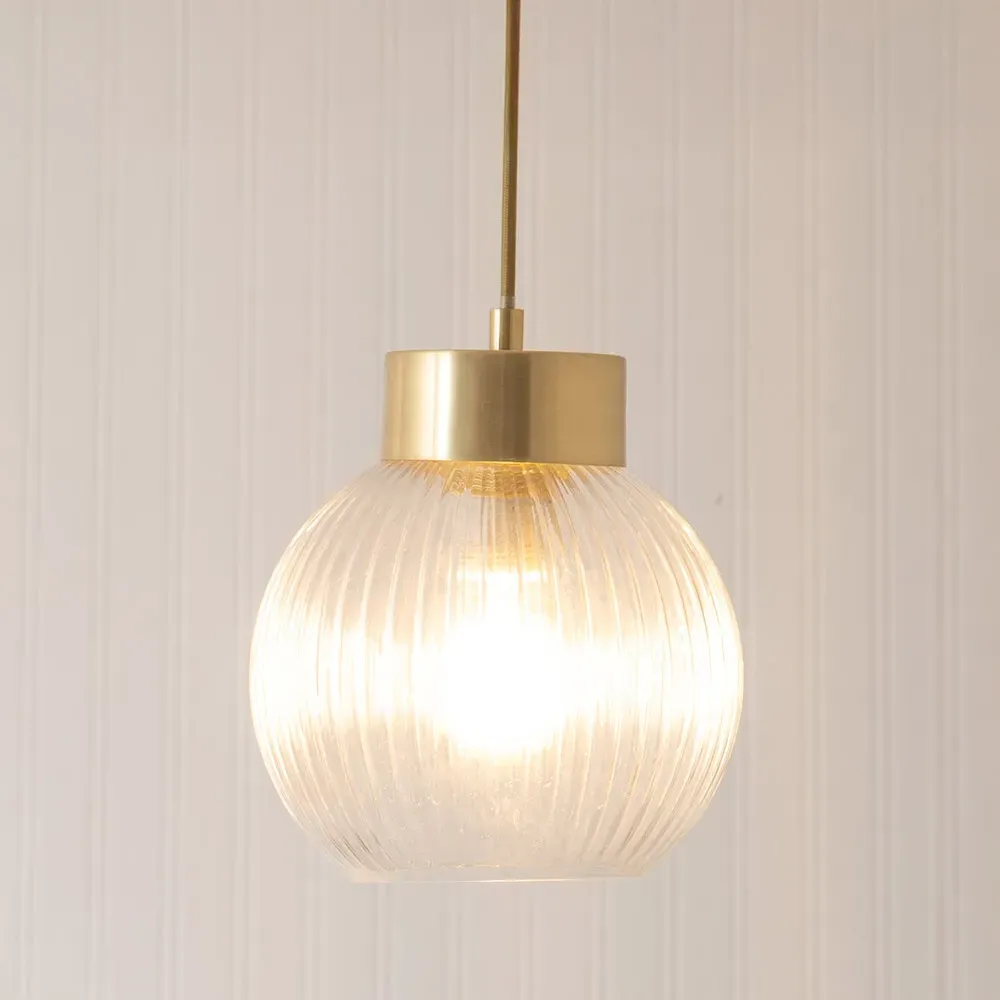 Maddison Ribbed Glass Globe Easy Fit Pendant Shade - Clear