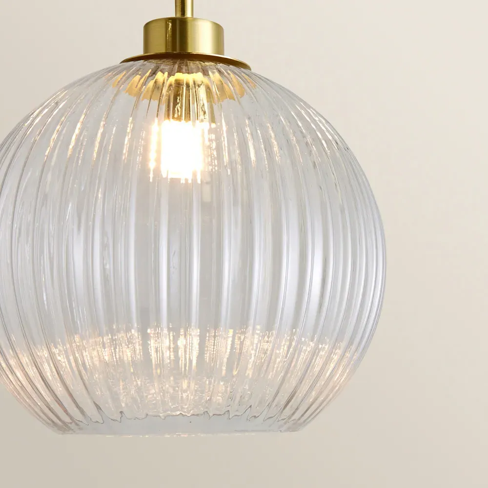 Maddison Ribbed Glass LED Ceiling Pendant with Bulb - Gold