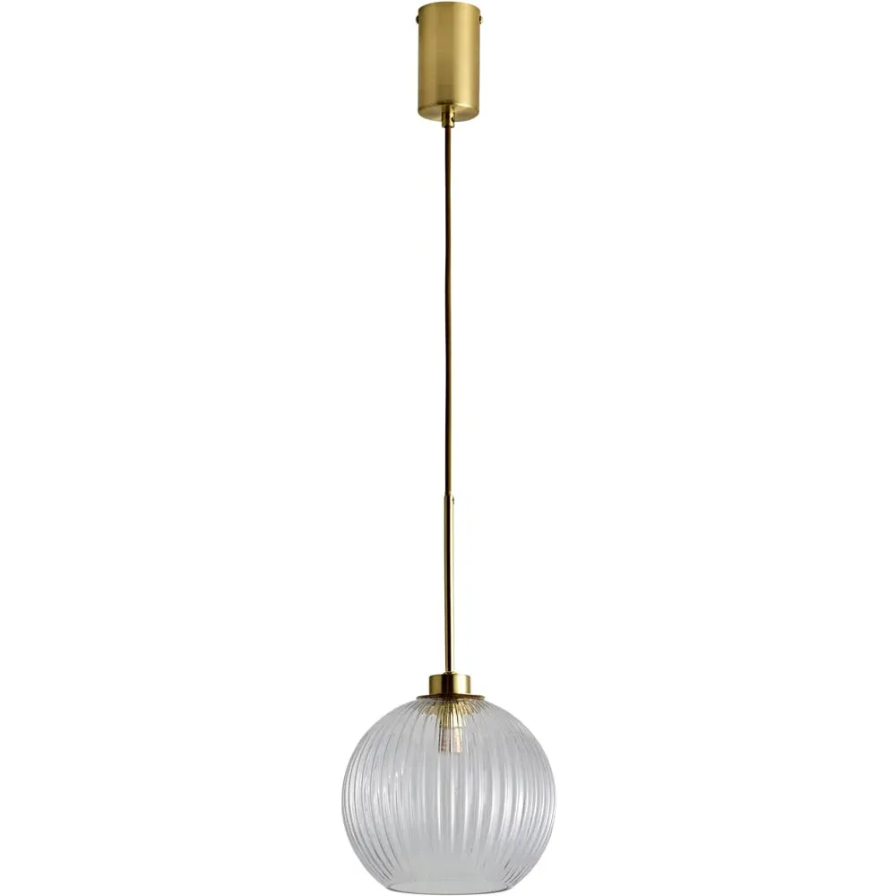 Maddison Ribbed Glass LED Ceiling Pendant with Bulb - Gold