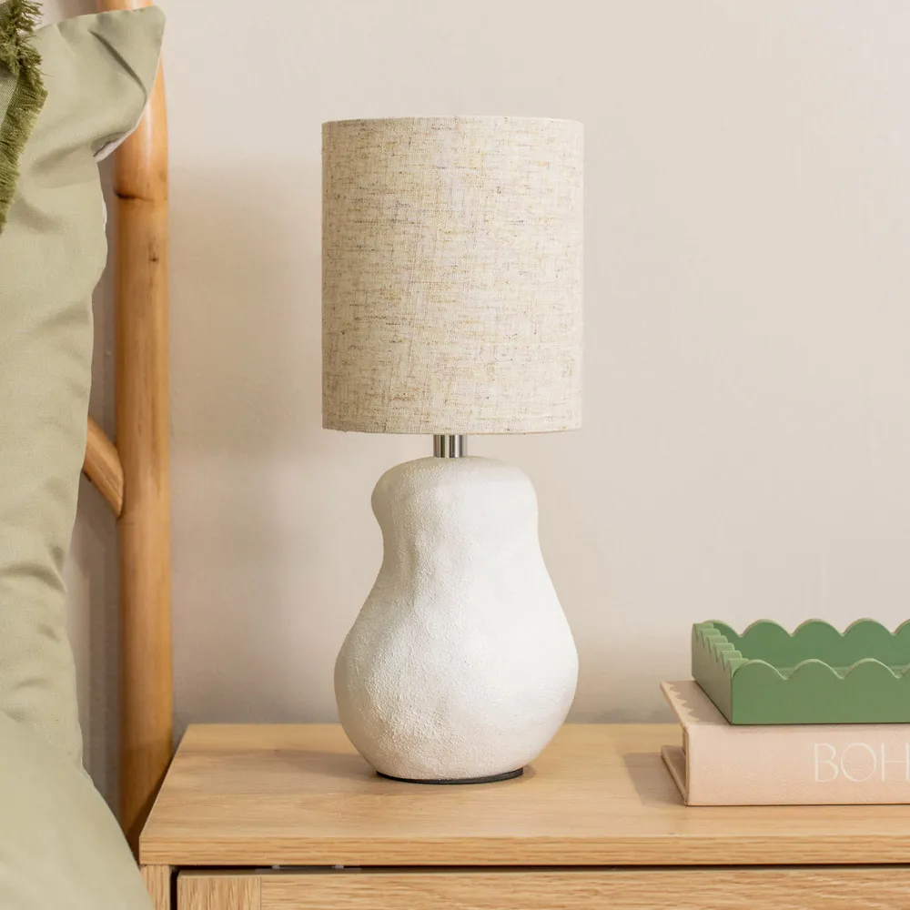 Mae Linen Shade LED Table Lamp - White, Ceramic