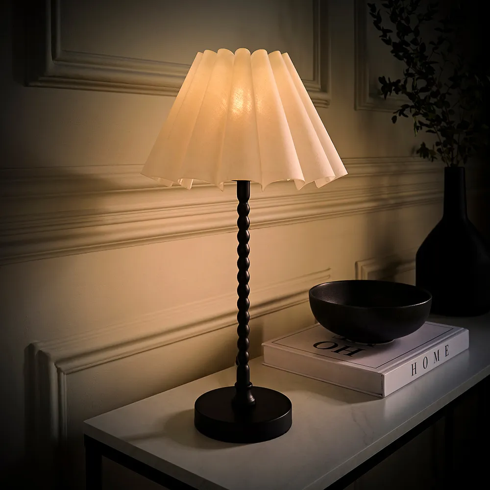 Maeve Bobbin Bobble Table Lamp with Pleated Shade - Black