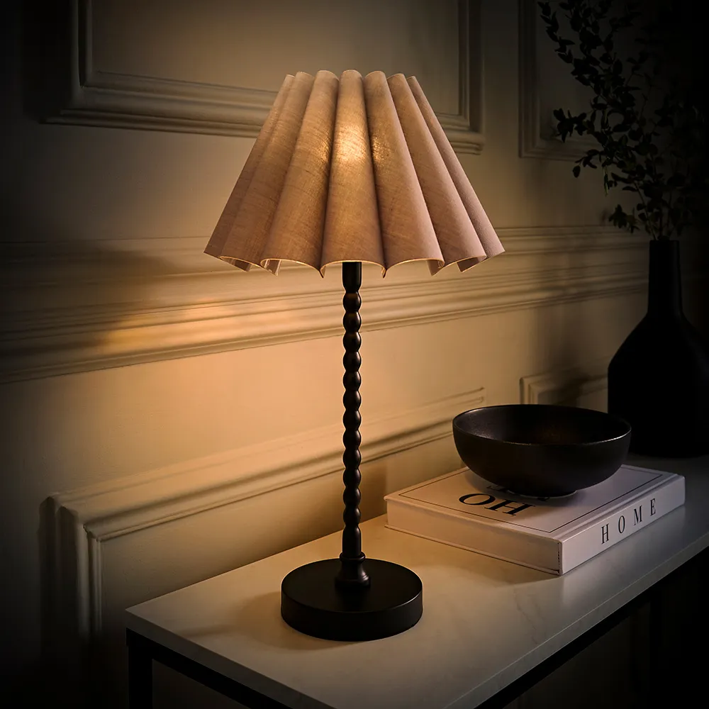 Maeve Bobbin Bobble Table Lamp with Pleated Shade - Black