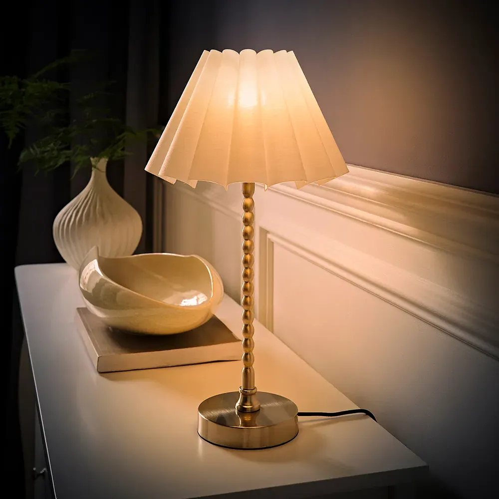 Maeve Bobbin Bobble Table Lamp with Pleated Shade - Chrome