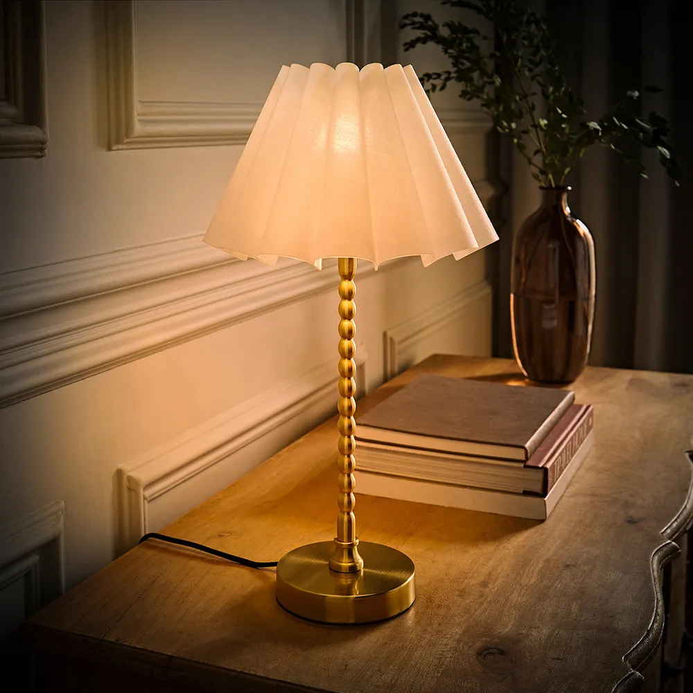 Maeve Bobbin Bobble Table Lamp with Pleated Shade - Gold