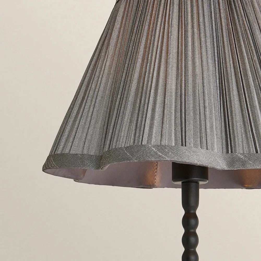 Maeve Bobbin Table Lamp with Scalloped Shade - Dark Grey, Faux Silk