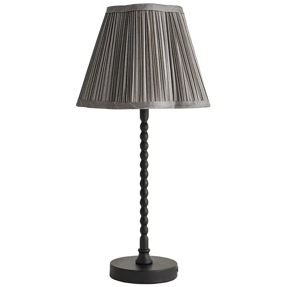 Maeve Bobbin Table Lamp with Scalloped Shade - Dark Grey, Faux Silk image