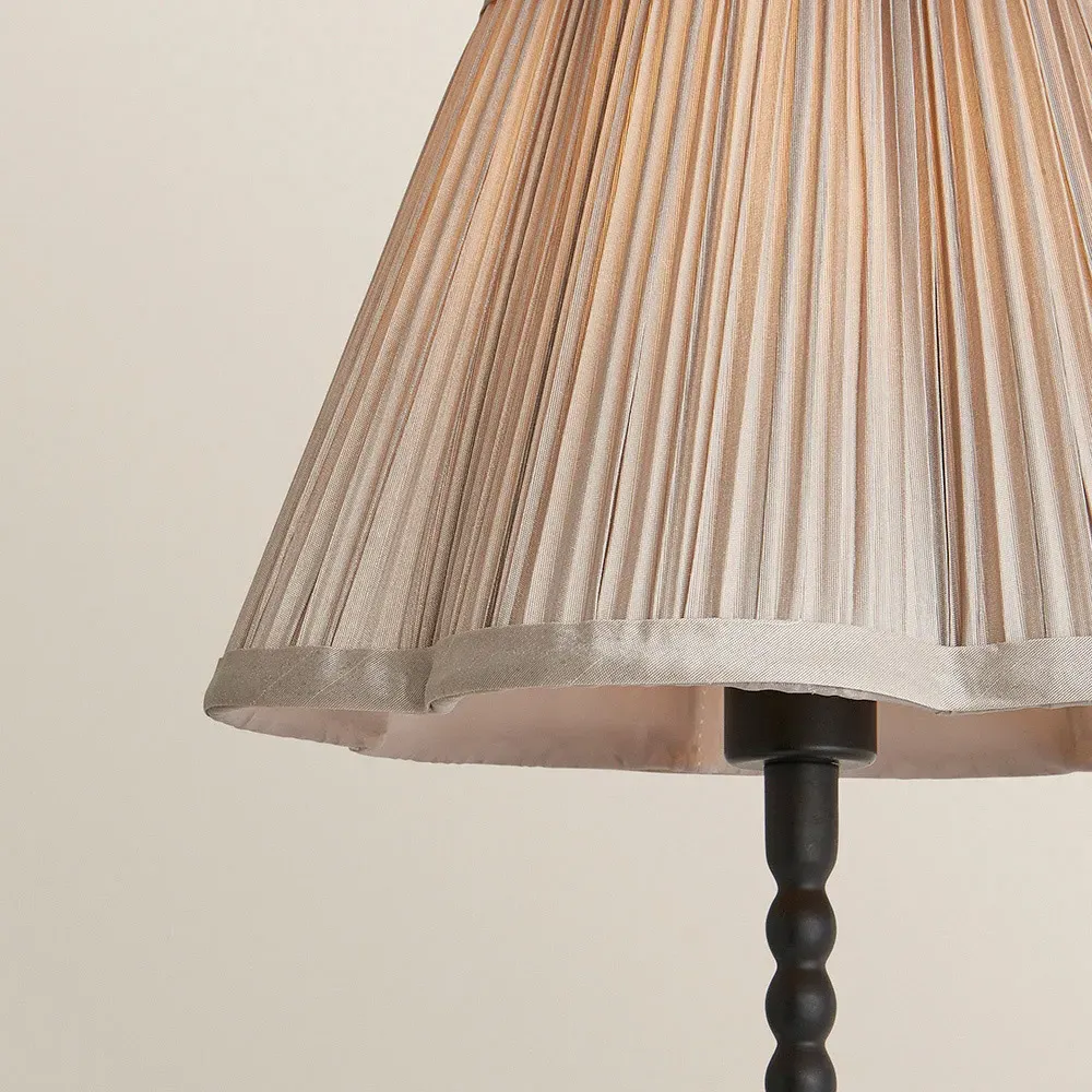 Maeve Bobbin Table Lamp with Scalloped Shade - Light Grey, Faux Silk