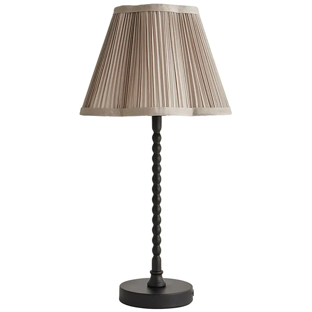 Maeve Bobbin Table Lamp with Scalloped Shade - Light Grey, Faux Silk
