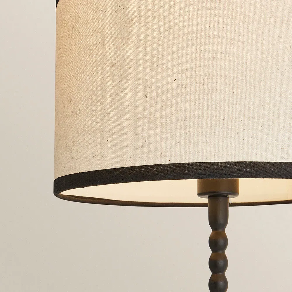 Maeve Drum Shade Bobbin Table Lamp with Bulb - Black, Linen
