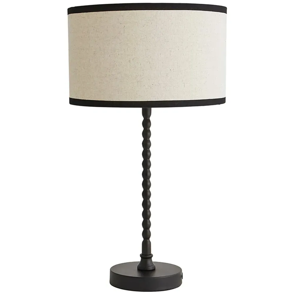 Maeve Drum Shade Bobbin Table Lamp with Bulb - Black, Linen image