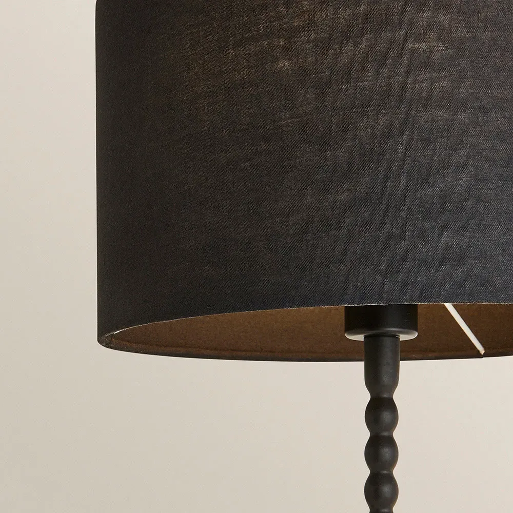 Maeve Drum Shade Bobbin Table Lamp with LED Bulb - Black