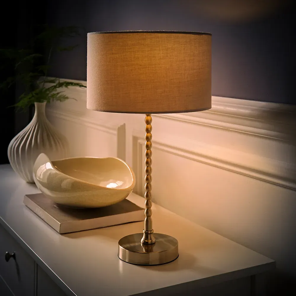 Maeve Drum Shade Bobbin Table Lamp with LED Bulb - Grey, Chrome