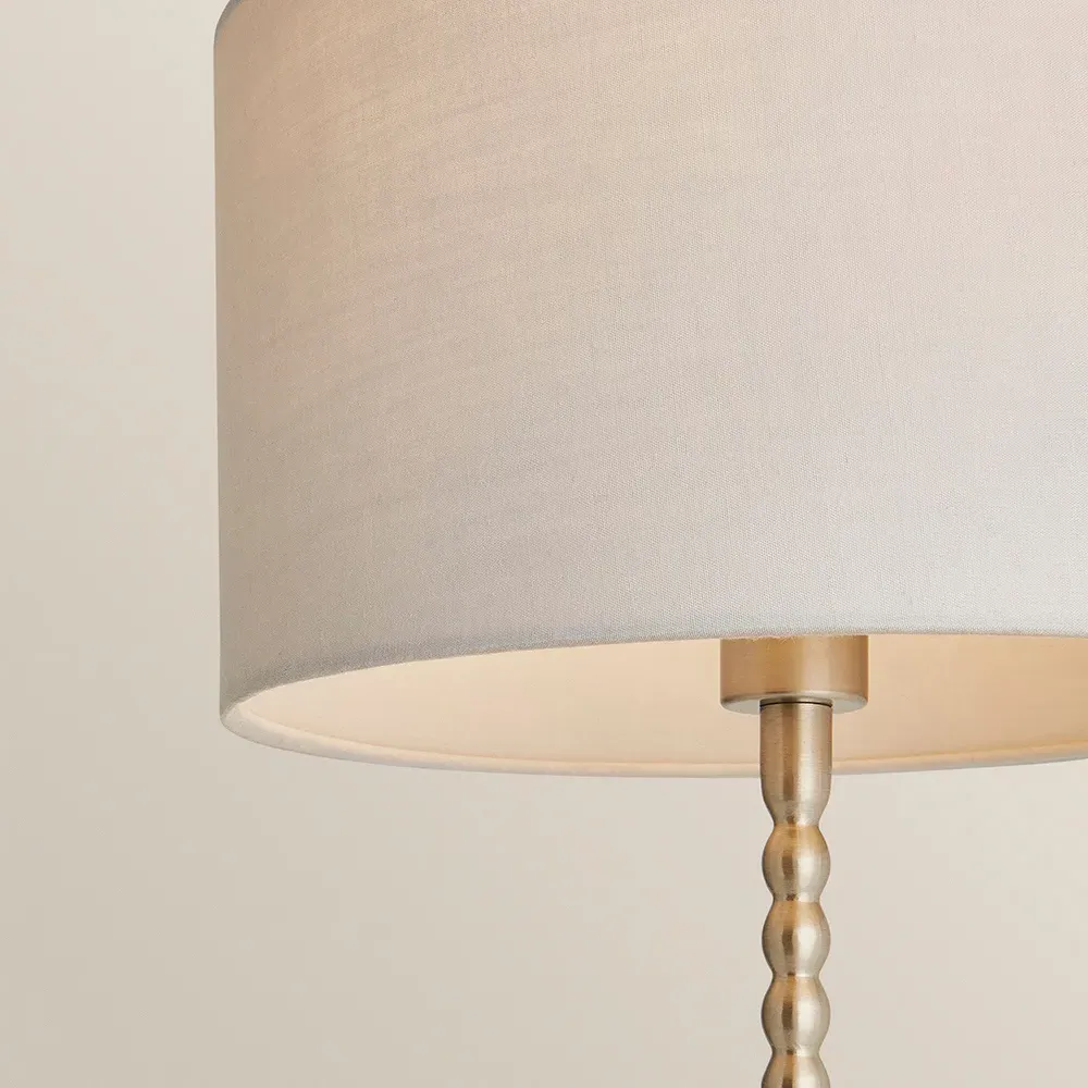 Maeve Drum Shade Bobbin Table Lamp with LED Bulb - Grey, Chrome