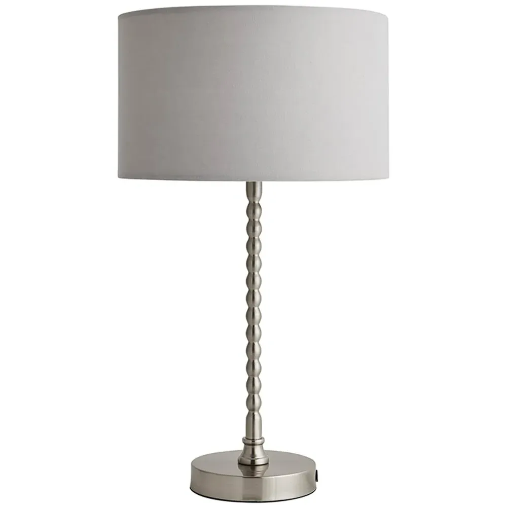 Maeve Drum Shade Bobbin Table Lamp with LED Bulb - Grey, Chrome
