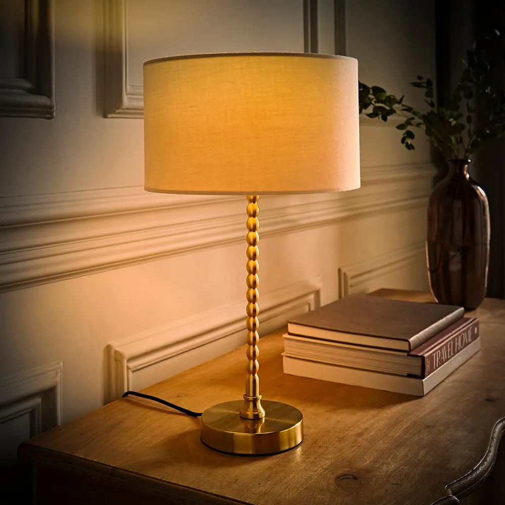 Maeve Drum Shade Bobbin Table Lamp with LED Bulb - Natural, Gold