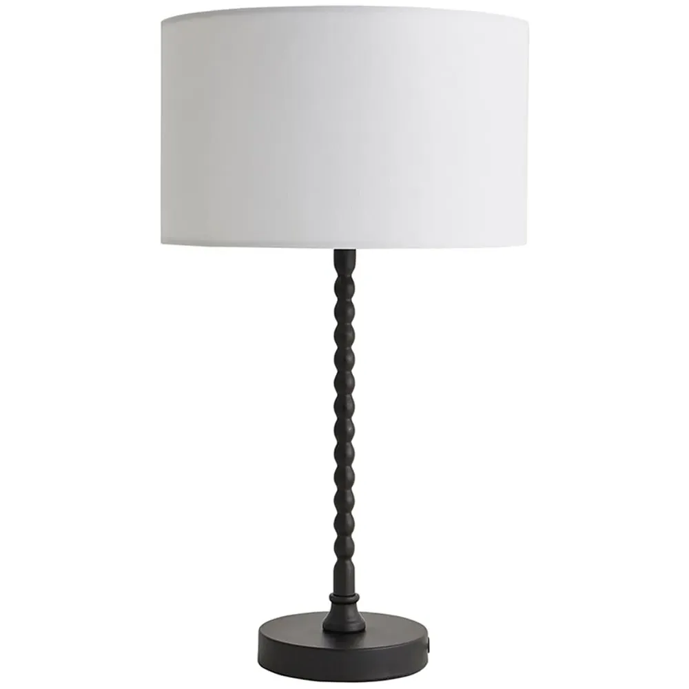 Maeve Drum Shade Bobbin Table Lamp with LED Bulb - White, Black