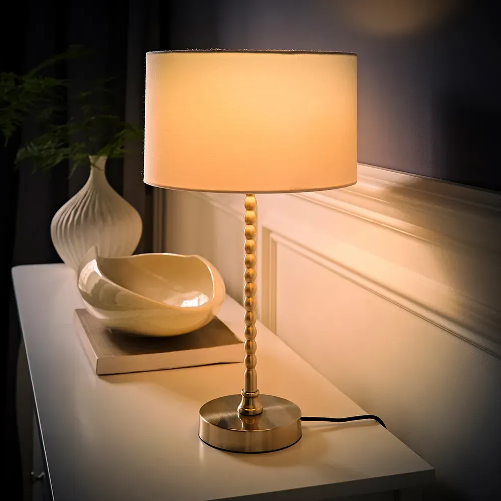 Maeve Drum Shade Bobbin Table Lamp with LED Bulb - White, Chrome