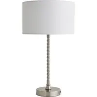 Maeve Drum Shade Bobbin Table Lamp with LED Bulb - White, Chrome