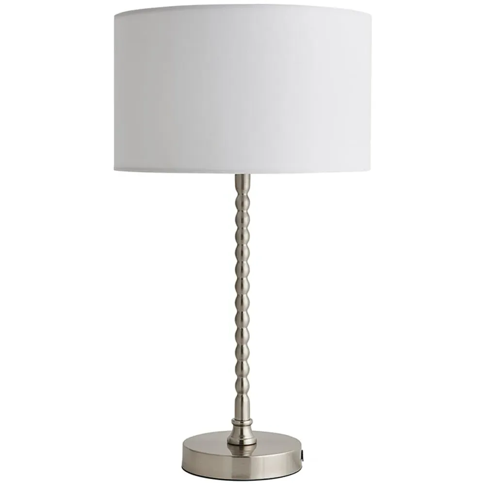 Maeve Drum Shade Bobbin Table Lamp with LED Bulb - White, Chrome