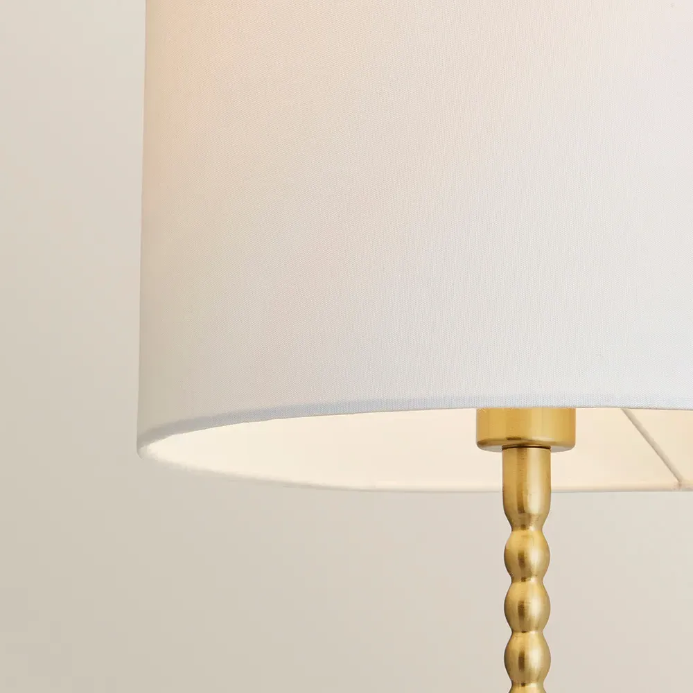 Maeve Drum Shade Bobbin Table Lamp with LED Bulb - White, Gold