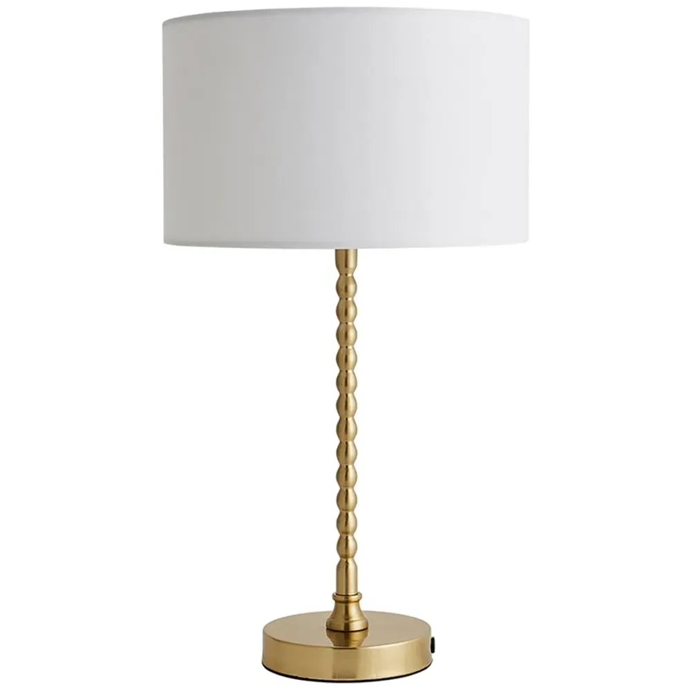 Maeve Drum Shade Bobbin Table Lamp with LED Bulb - White, Gold
