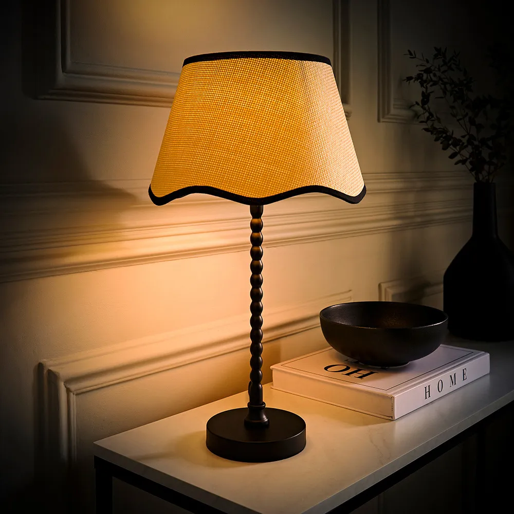 Maeve Scallop Shade Bobbin Table Lamp with LED Bulb - Black