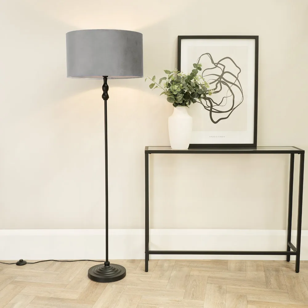 Maggie Candlestick Floor Lamp - Black, Velvet