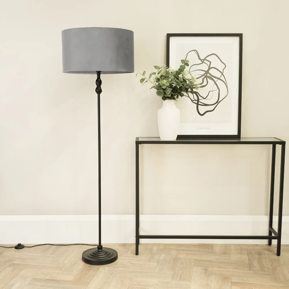 Maggie Candlestick Floor Lamp - Black, Velvet