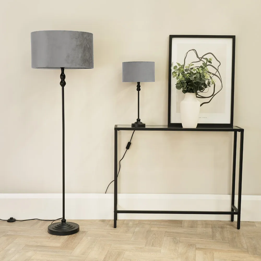 Maggie Candlestick Floor Lamp - Black, Velvet