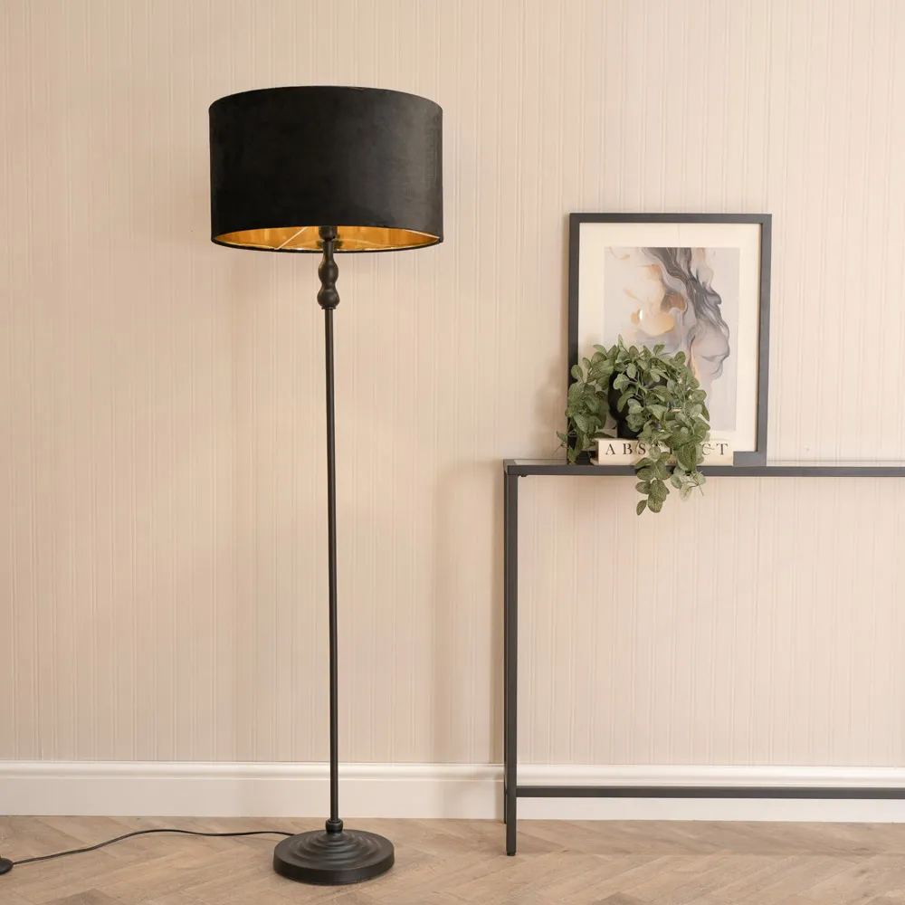 Maggie Candlestick LED Floor Lamp - Black, Velvet