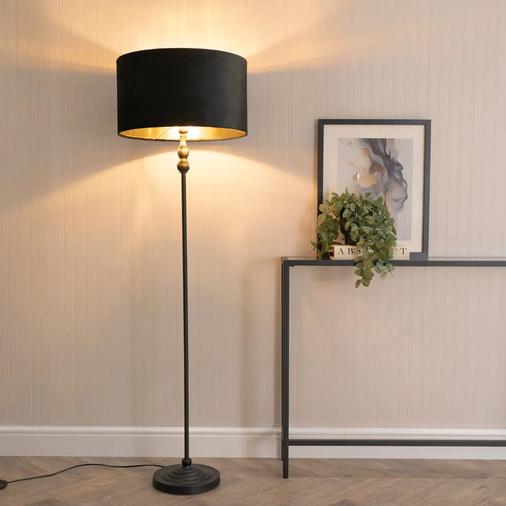 Maggie Candlestick LED Floor Lamp - Black, Velvet