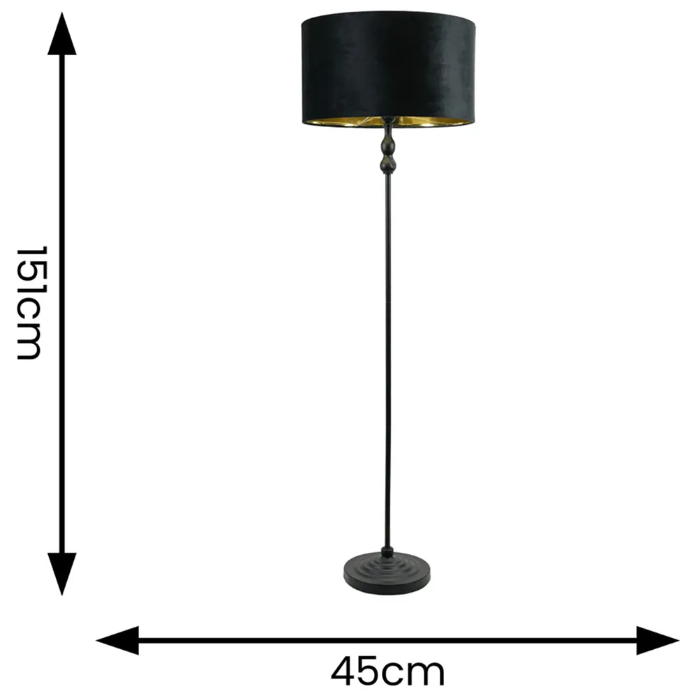 Maggie Candlestick LED Floor Lamp - Black, Velvet