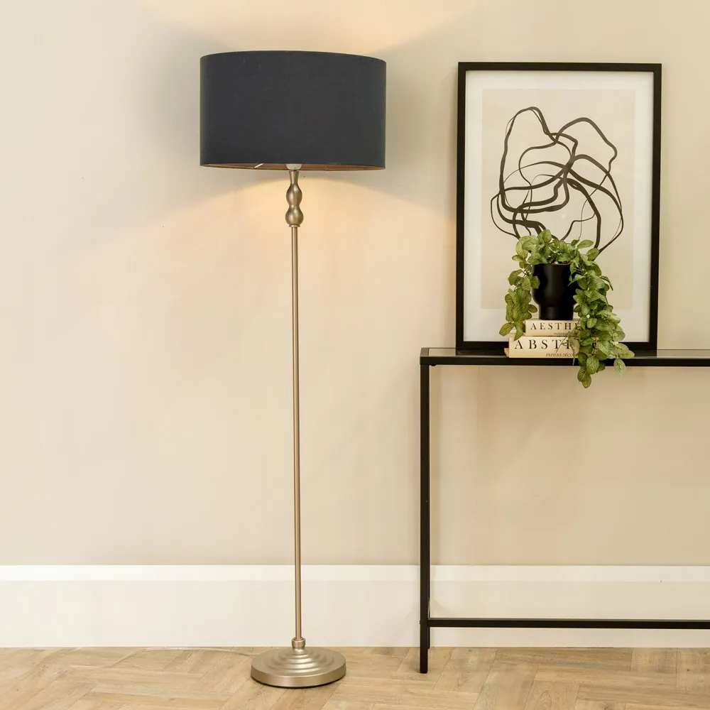 Maggie Candlestick LED Floor Lamp - Charcoal, Brushed Chrome