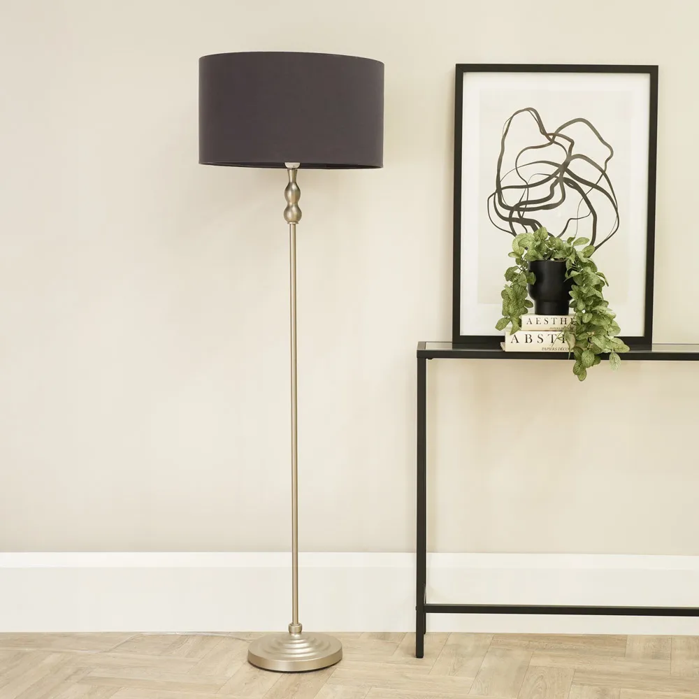 Maggie Candlestick LED Floor Lamp - Charcoal, Brushed Chrome